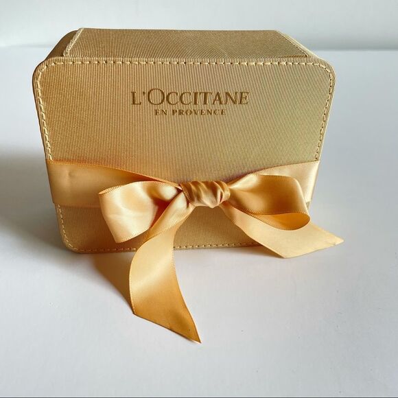 Rectangular Gold Fabric Box Gold Ribbon L'Occitane - Picture 1 of 8